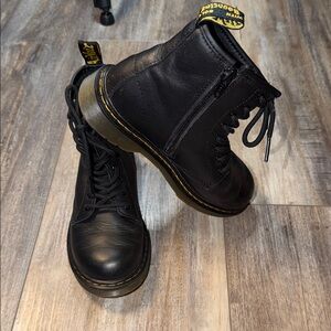 Dr. Martens Black Kids Leather Lace-Up Boots with Side Zipper